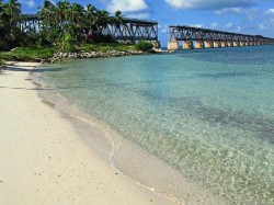 Image depicts a beach with clear waters , the Bahia Honda