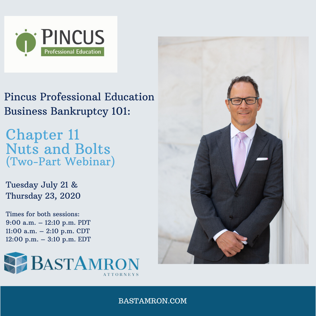 JEFFREY BAST PRESENTS ON BUSINESS BANKRUPTCY 101: CHAPTER 11 NUTS AND BOLTS