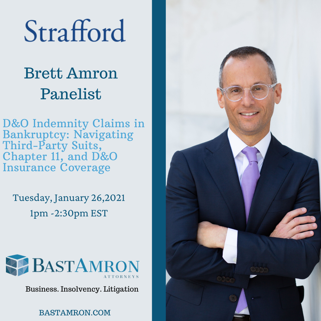 BRETT AMRON PRESENTS ON D&O INDEMNITY CLAIMS IN BANKRUPTCY: NAVIGATING THIRD-PARTY SUITS, CHAPTER 11, AND D&O INSURANCE COVERAGE