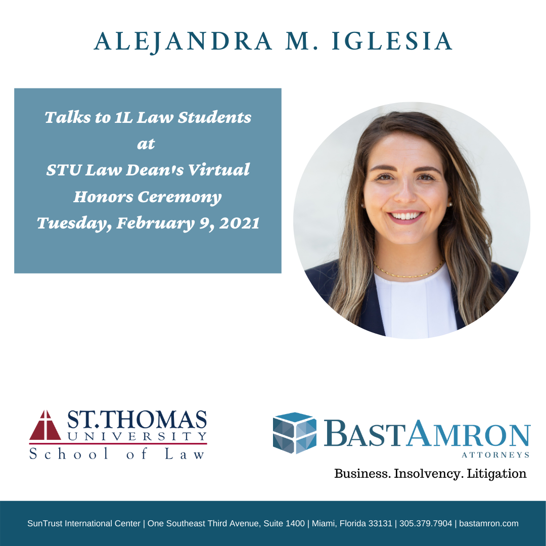 ALEJANDRA IGLESIA TALKS TO STU 1L LAW STUDENTS AT DEAN’S VIRTUAL HONORS CEREMONY