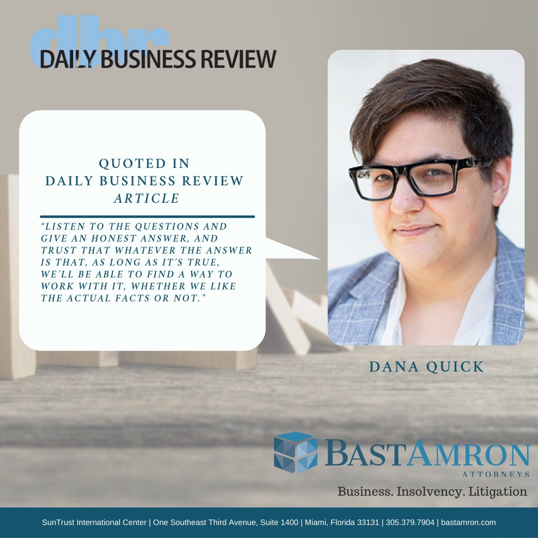 DANA QUICK QUOTED IN DAILY BUSINESS REVIEW – EXPECTING A TOUGH VIRTUAL CROSS-EXAMINATION? HERE’S HOW TO PREPARE YOUR WITNESS