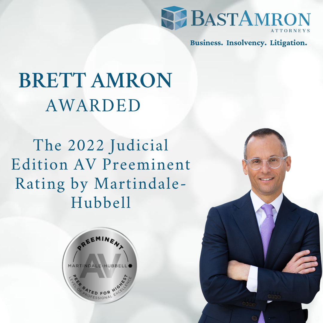 BRETT AMRON AWARDED THE 2022 JUDICIAL EDITION AV PREEMINENT RATING BY MARTINDALE-HUBBELL®