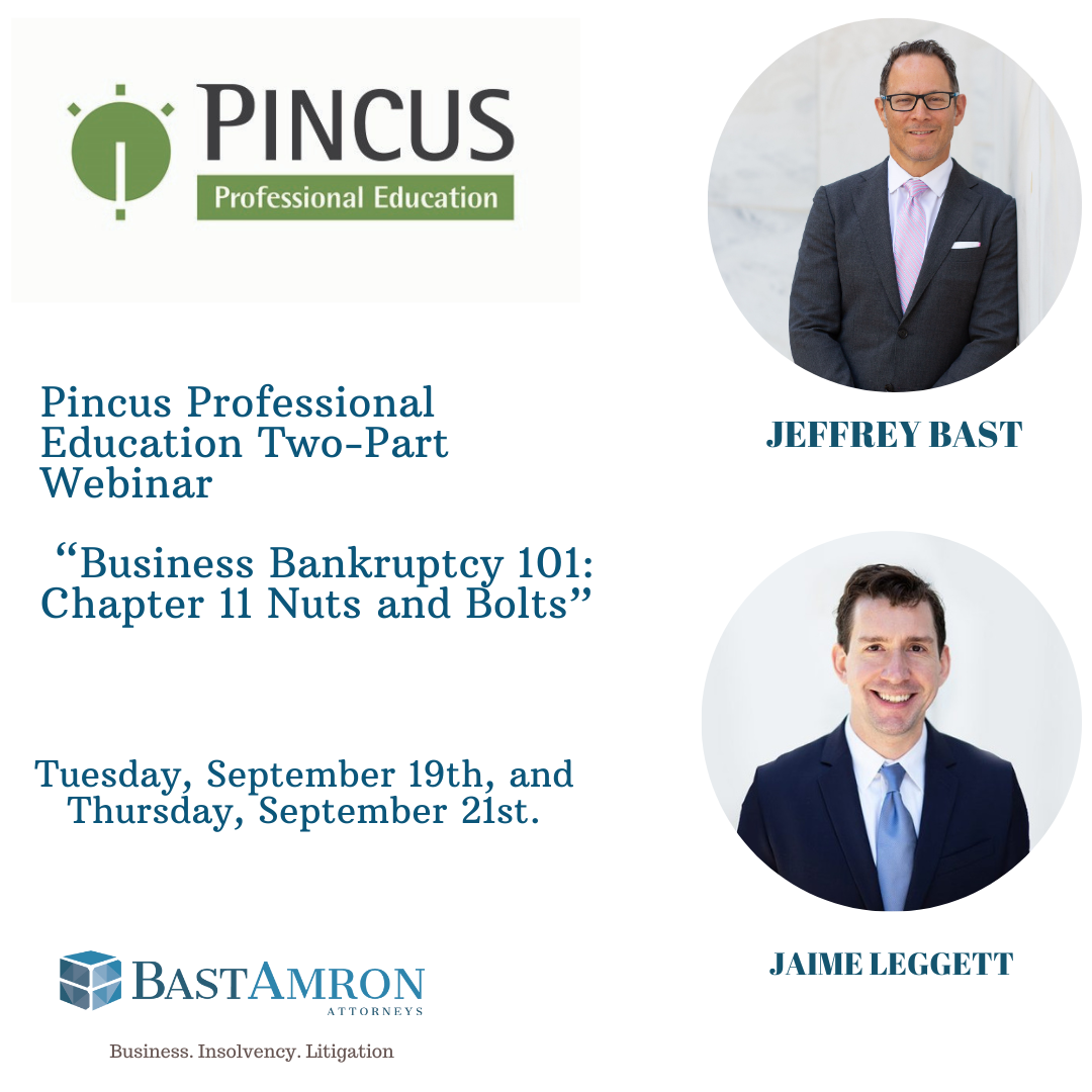 BAST AMRON ATTORNEYS PRESENT ON TWO-PART WEBINAR “BUSINESS BANKRUPTCY 101: CHAPTER 11 NUTS AND BOLTS” HOSTED BY PINCUS PROFESSIONAL EDUCATION